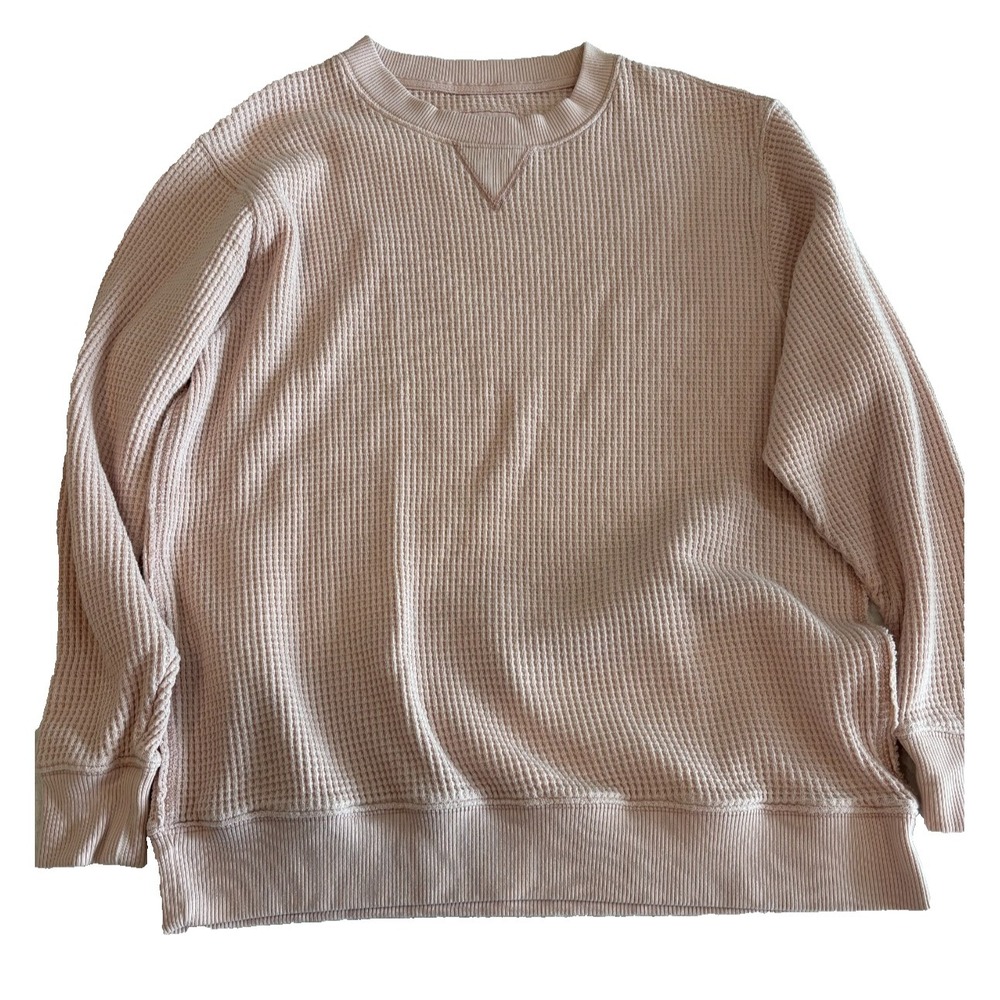 Aerie nude‎ pink waffle knit oversized exposed side crew women's sweater size XS